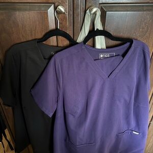 Figs V-Neck Scrub Tops in Purple and Black